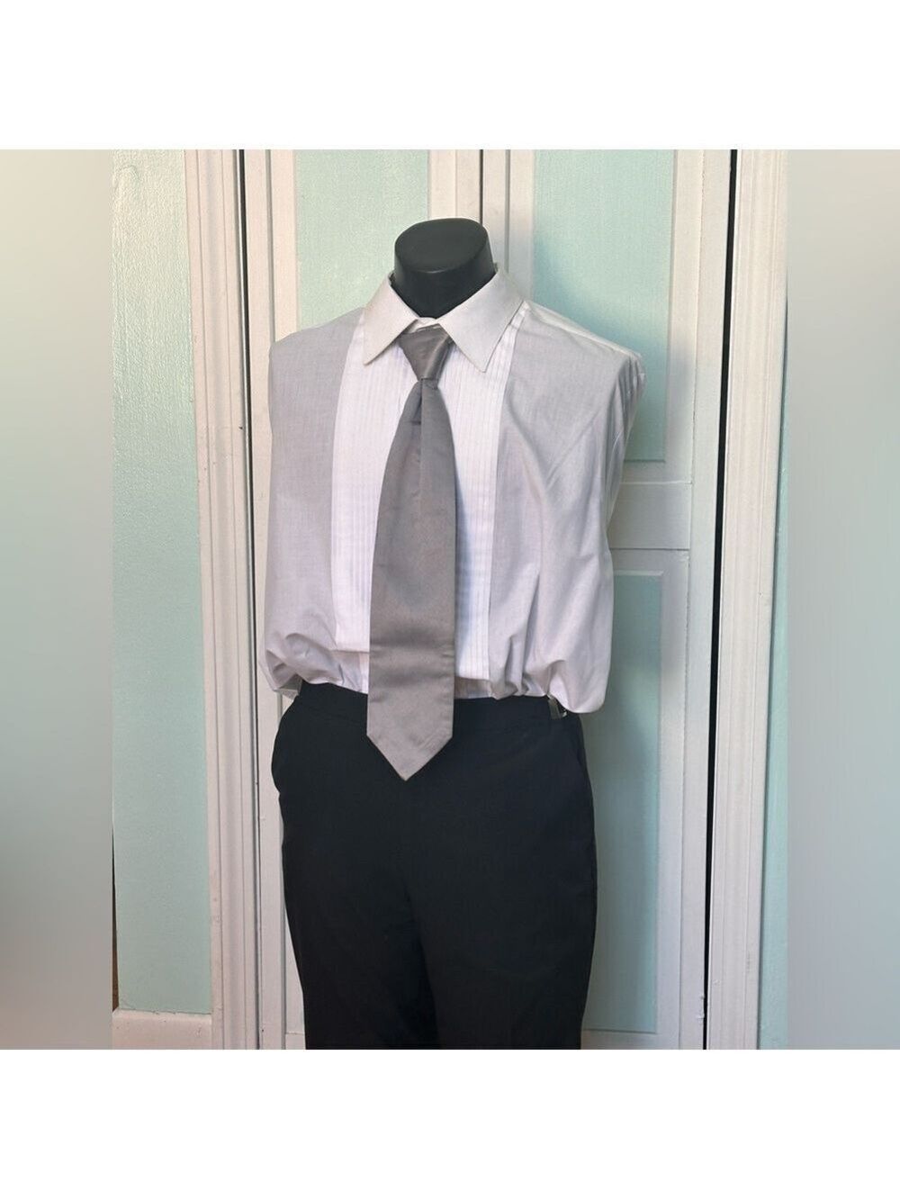 Silver Steel Chrome Satin Tie Wedding Prom Tuxedo Pre Tied clip 3 available